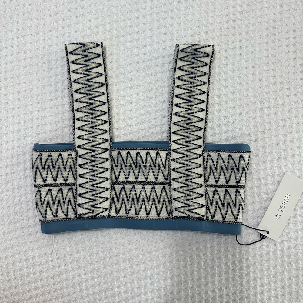 Women's Blue and White Patterned Swim Top - Picture 7 of 9